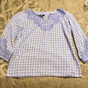 Talbots Lavender and White Gingham Blouse